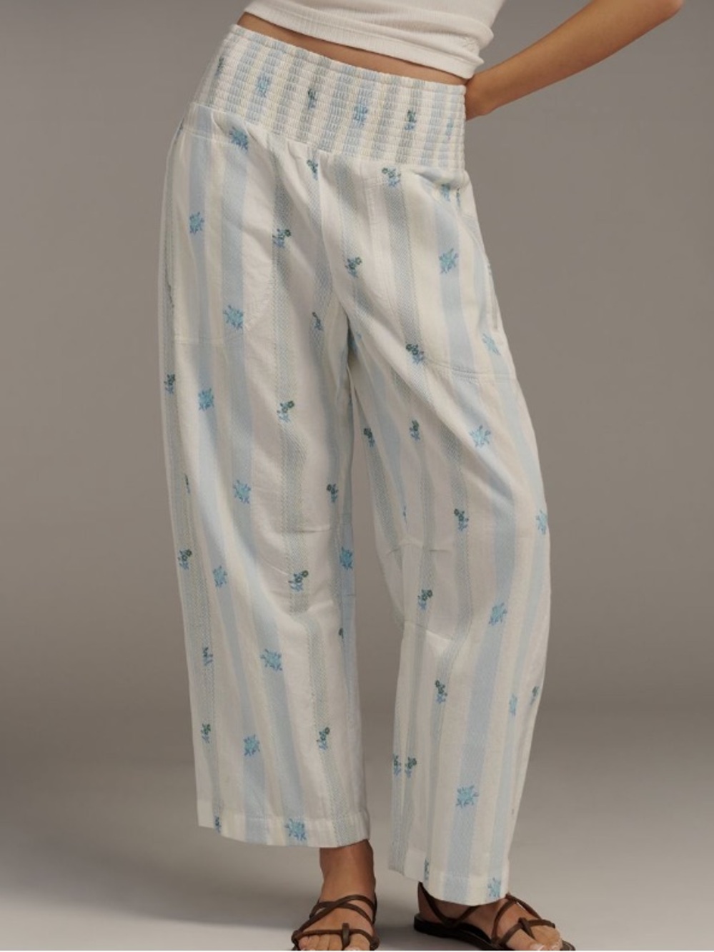IN STORES NOW! XS Anthropologie Pilcro Reese Striped Smocked Pull-On Barrel Pant